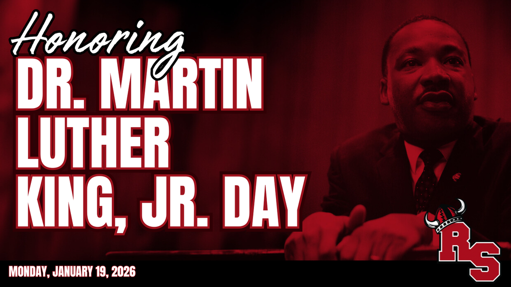 Dr. Martin Luther King Jr. is featured beside bold text honoring MLK Day, dated Monday, January 19, 2026, with a red-toned theme and the Roland-Story logo.