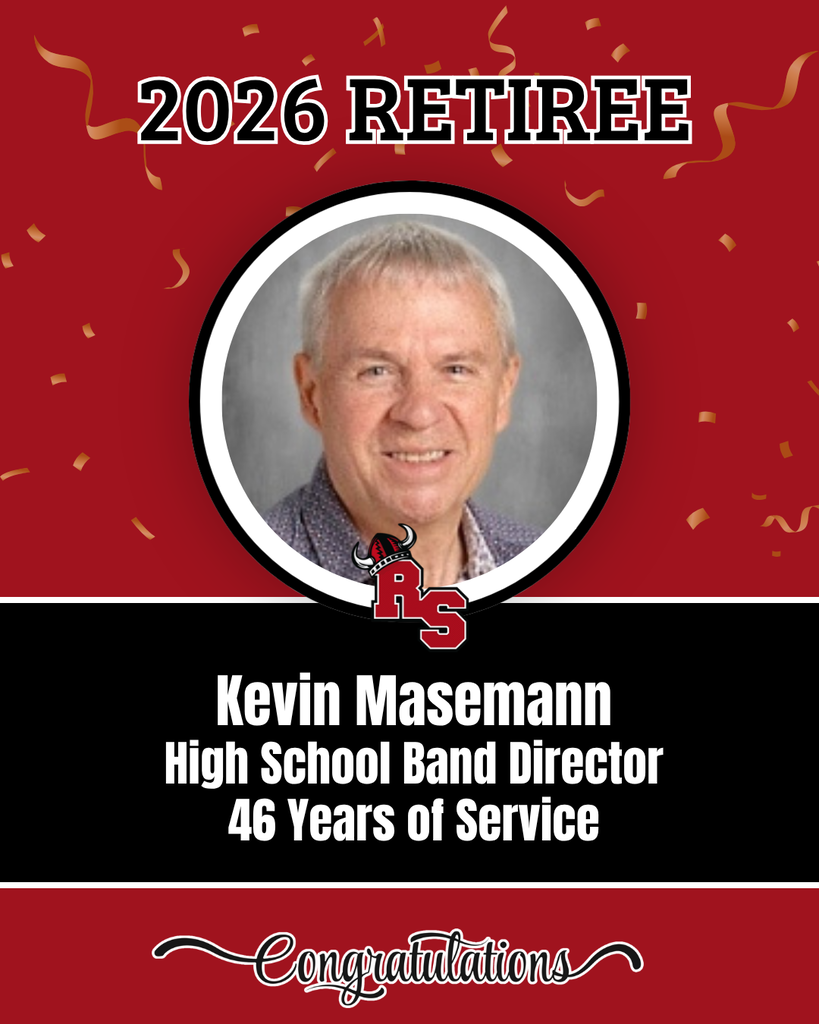 A poster features a smiling man in a gray shirt, with text reading "Kevin Maseeman, High School Band Director, 46 Years of Service".