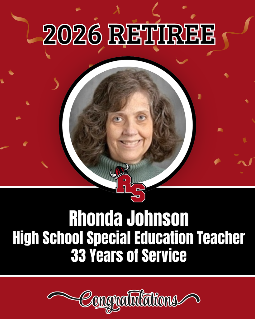 An announcement for Rhonda Johnson, a special education teacher. She has served for 33 years and will retire in 2026.