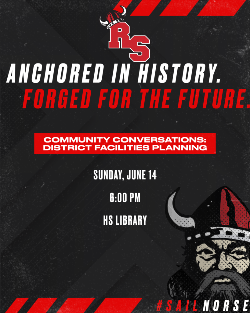 Roland-Story Community School District flyer promoting a district facilities planning conversation on June 14 at 6:00 p.m. in the high school library.