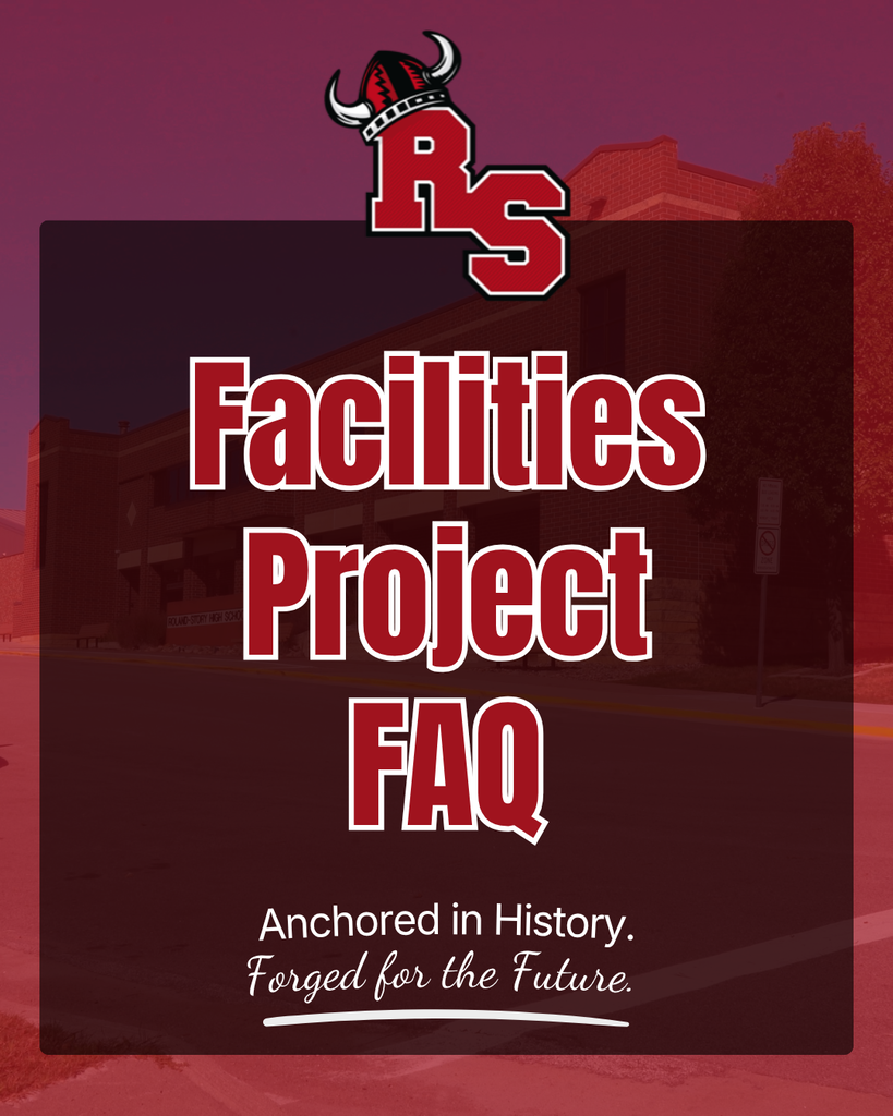Text "Facilities Project FAQ" in bold red on a purple background. A building is visible in the background.
