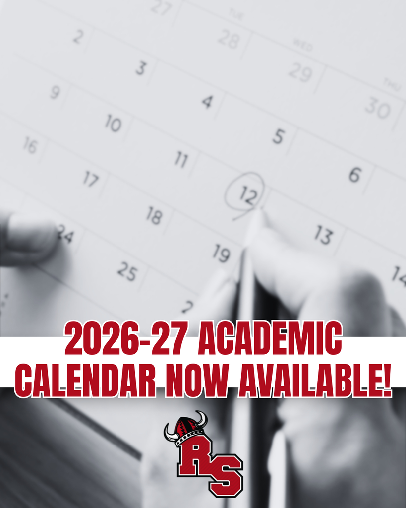 2026–27 academic calendar now available announcement featuring a close-up of a hand circling a date on a calendar with the school logo below.