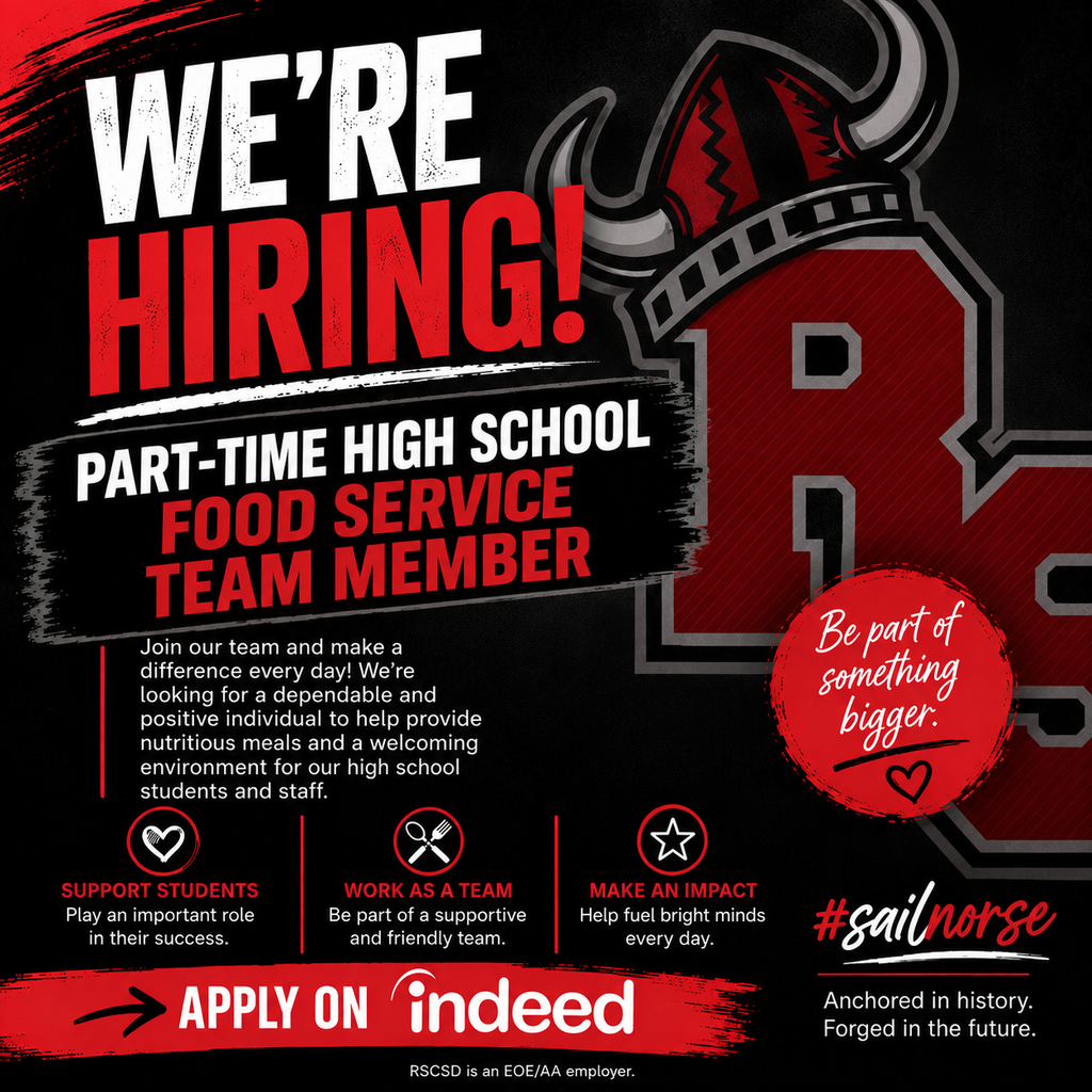 Advertisement for high school food service team member. Logo, text, icons, and call to action present.
