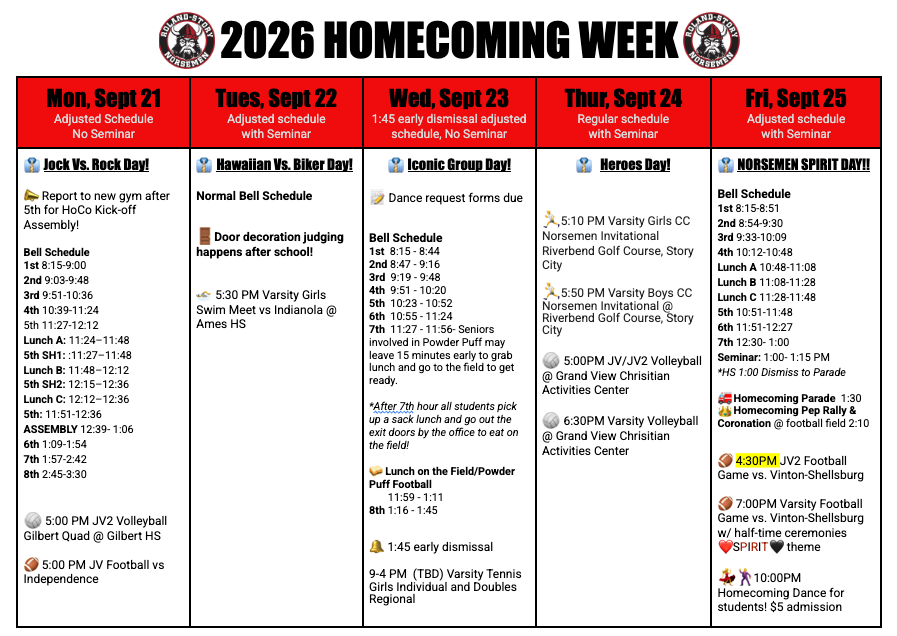 Homecoming Week Change