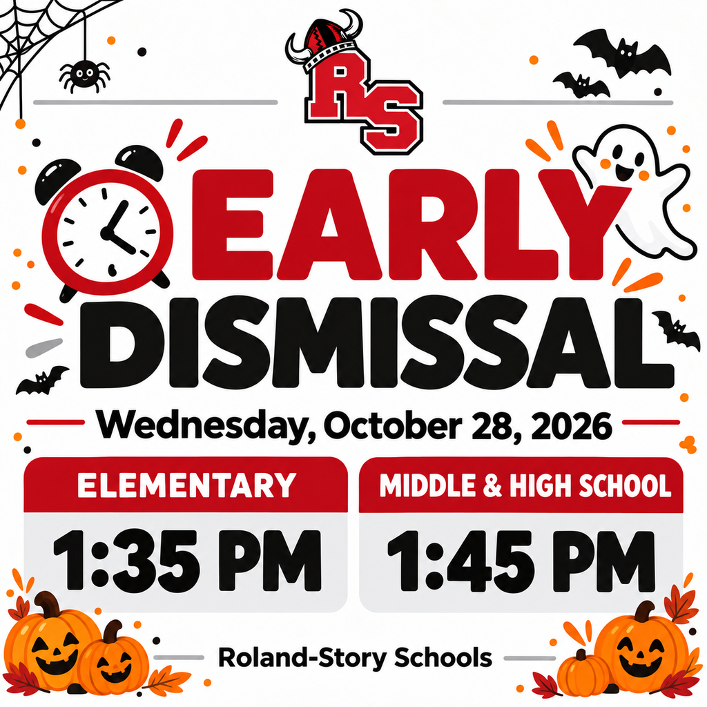 White poster with Halloween decorations. It reads "Early Dismissal" in red letters. The time is listed for Elementary and Middle & High School.