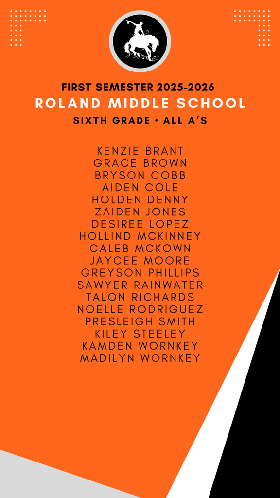 Middle school students recognized for First Semester Honor Roll achievement.