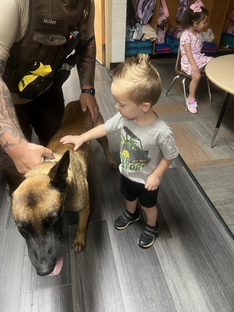 Students petting a dog
