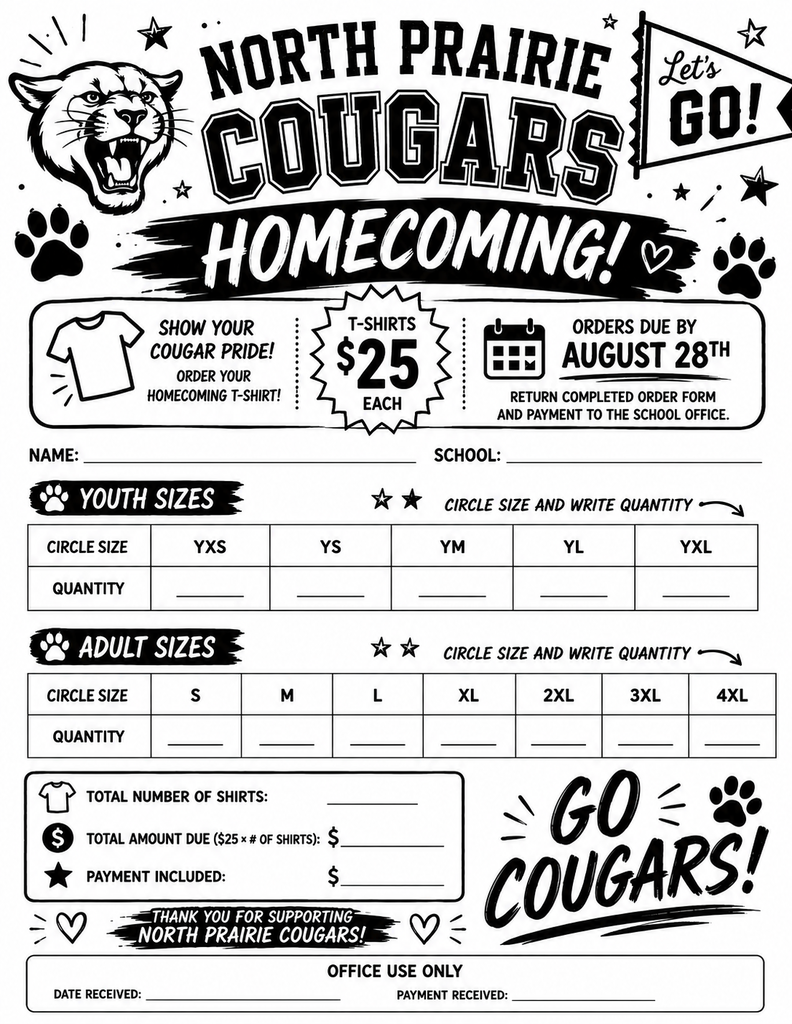 Homecoming T-Shirt Order Form