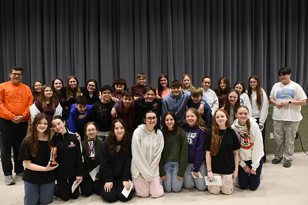 The category winners of the Strough Science Fair pose for a photo.