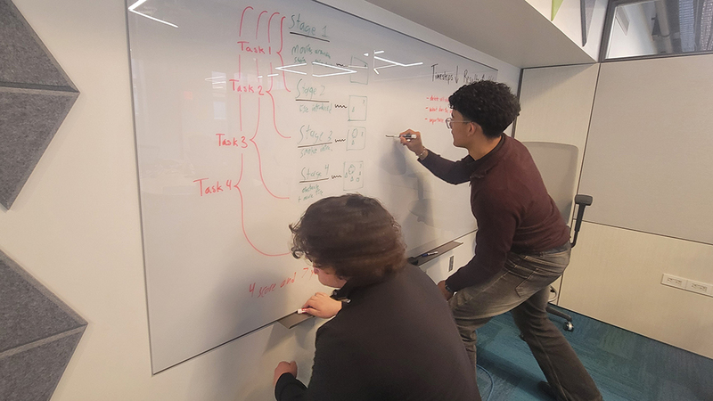 RFA seniors Timothy Hill and Elijah Pomales hard at work during  the 2026 AFRL Challenge Competition.