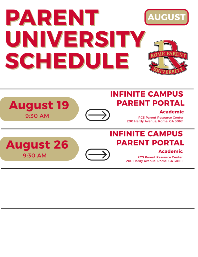 Parent University schedule