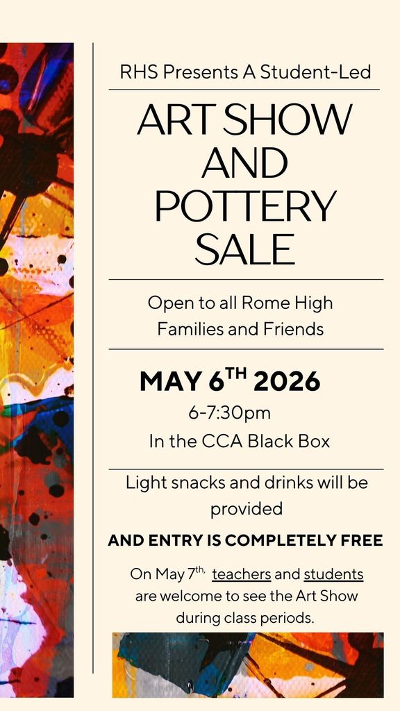 Art and Pottery Show - May 6 - 6:00 PM to 7:30 PM - Free Admission - Located in the CCA Black Box