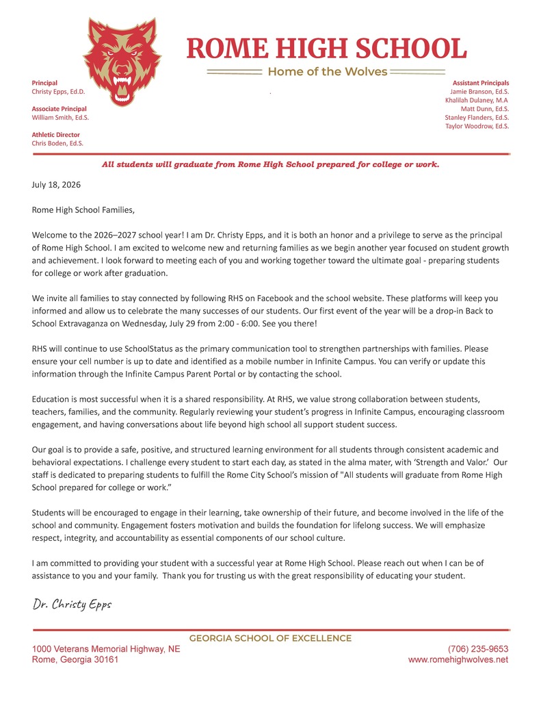 2026 - 2027 Welcome Letter