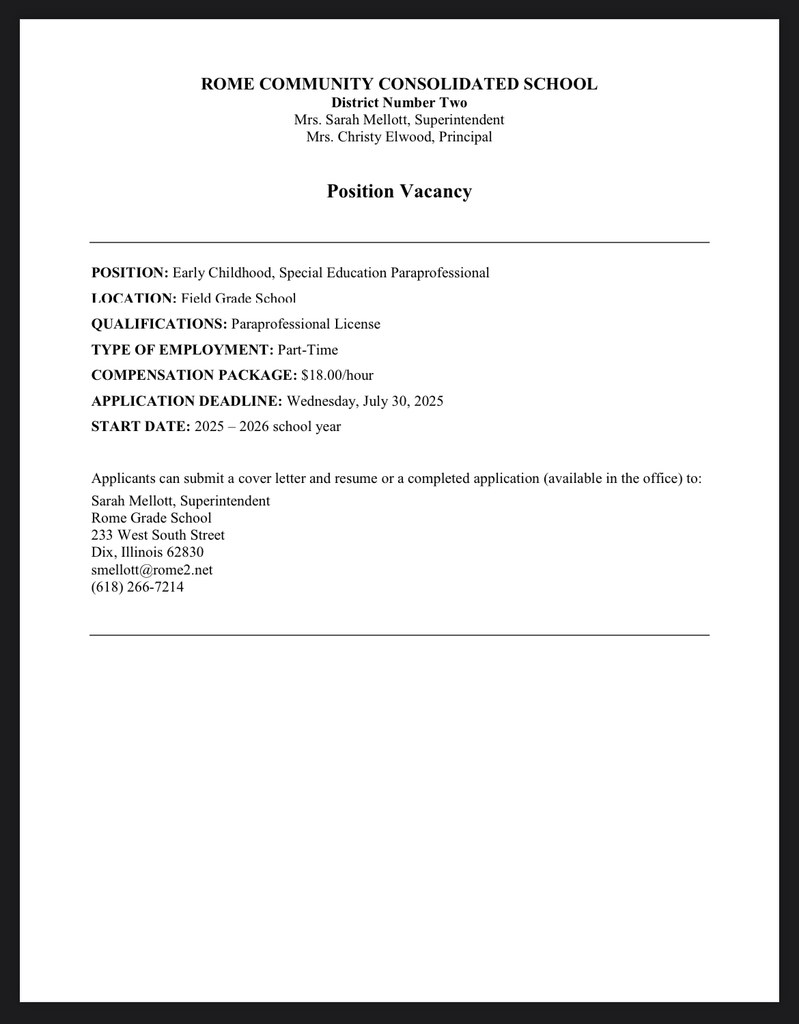 Position Vacancy
