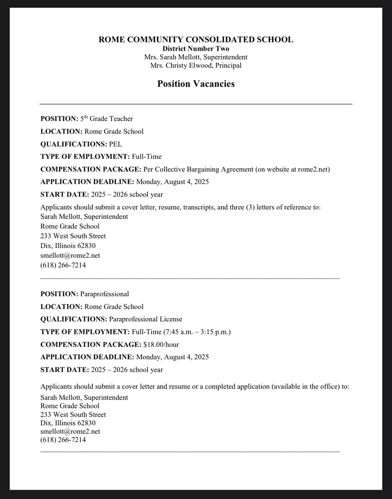 Position Vacancies