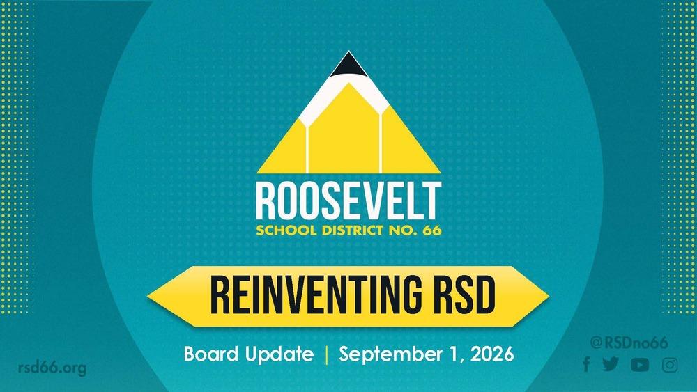 Graphic with Roosevelt logo with text Reinventing RSD