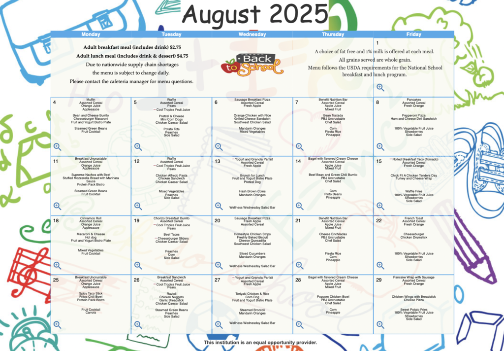 August lunch menu 