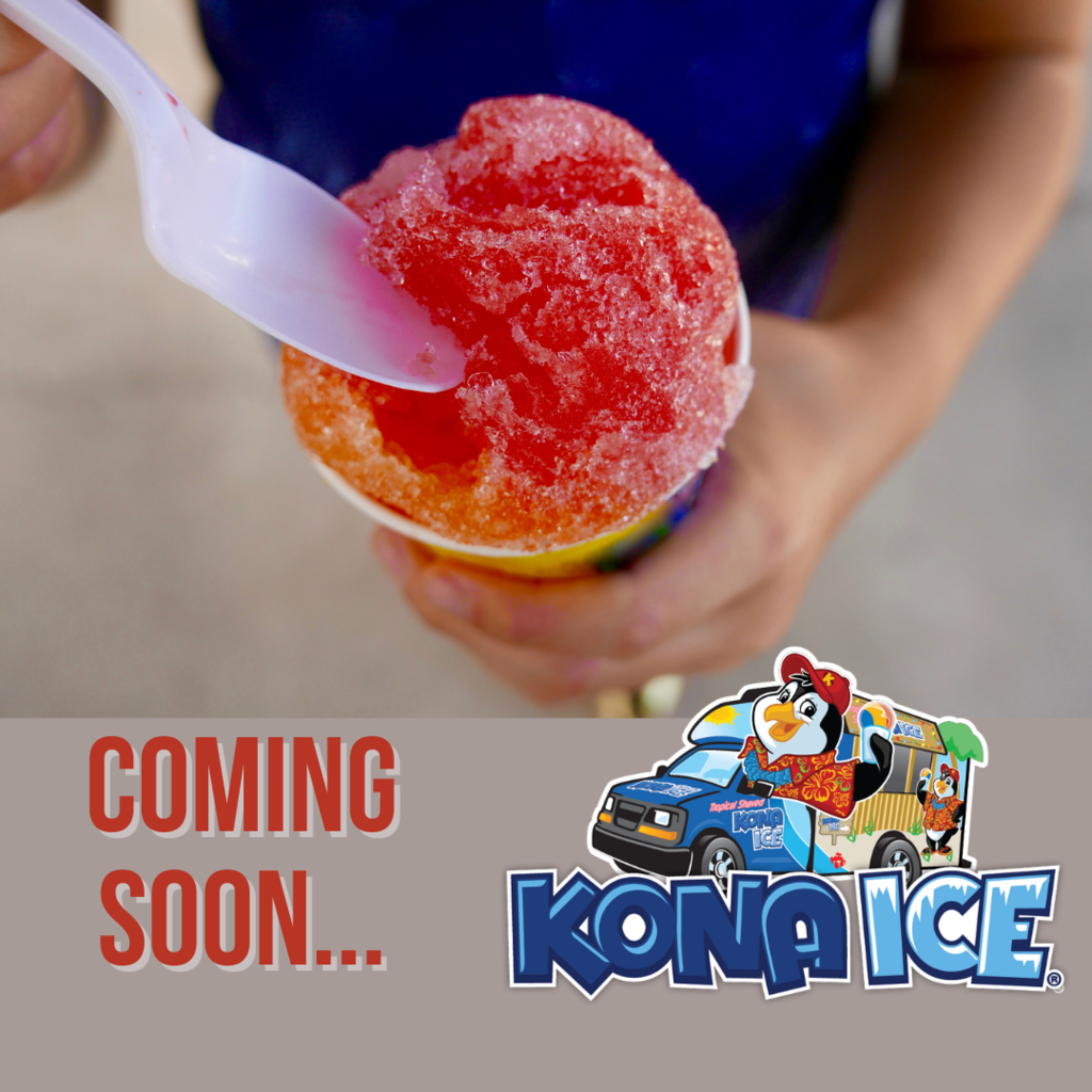 Coming Soon text over an image of a Snow Cone with the Kona Ice Logo