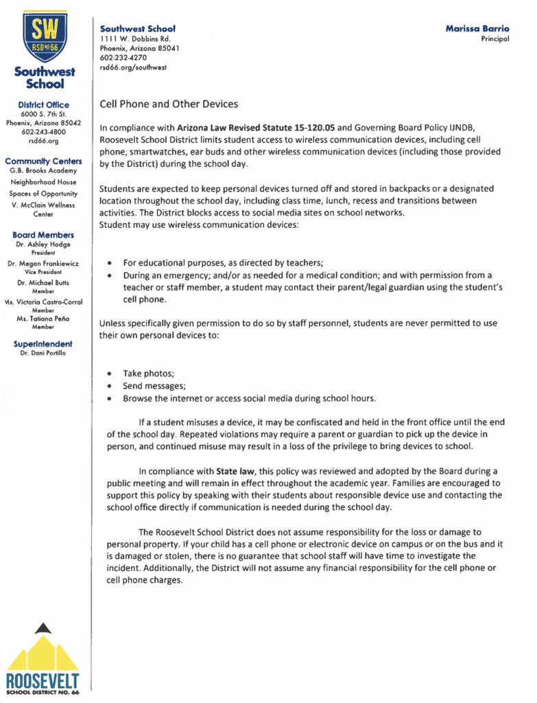 Cell phone policy