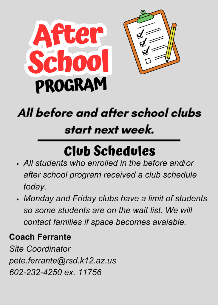 Reminder: 21st CCLC clubs schedules