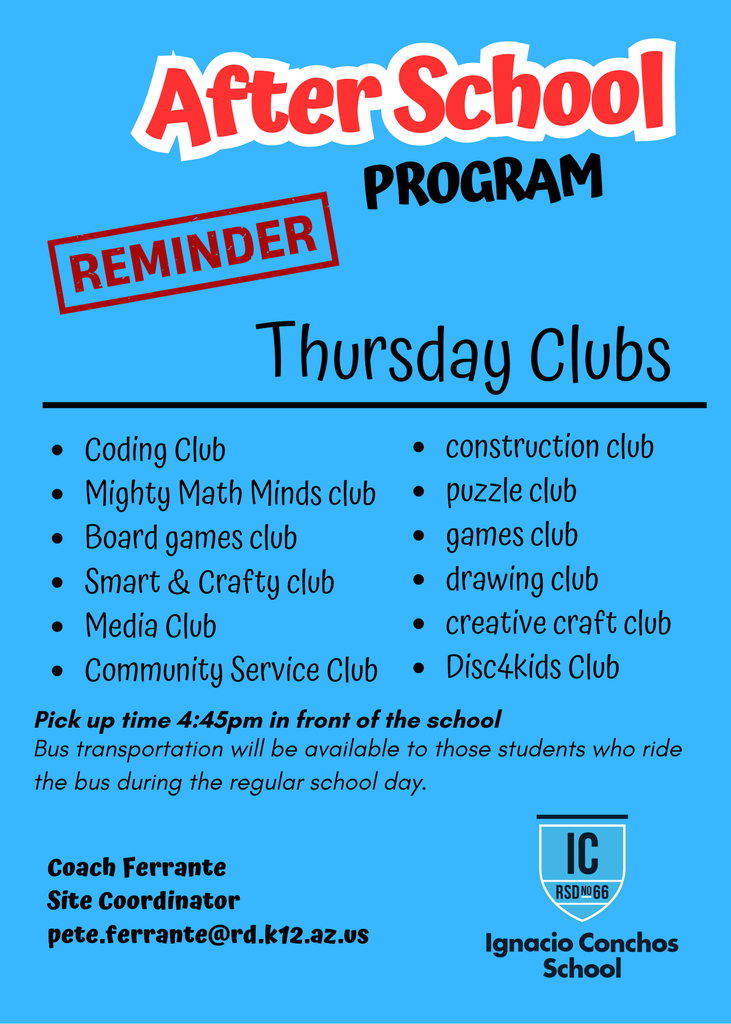 Reminder: Thursday after school clubs
