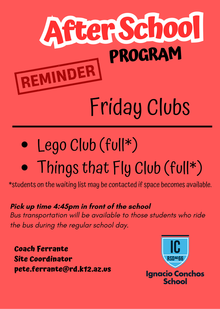 Reminder: Friday after school clubs