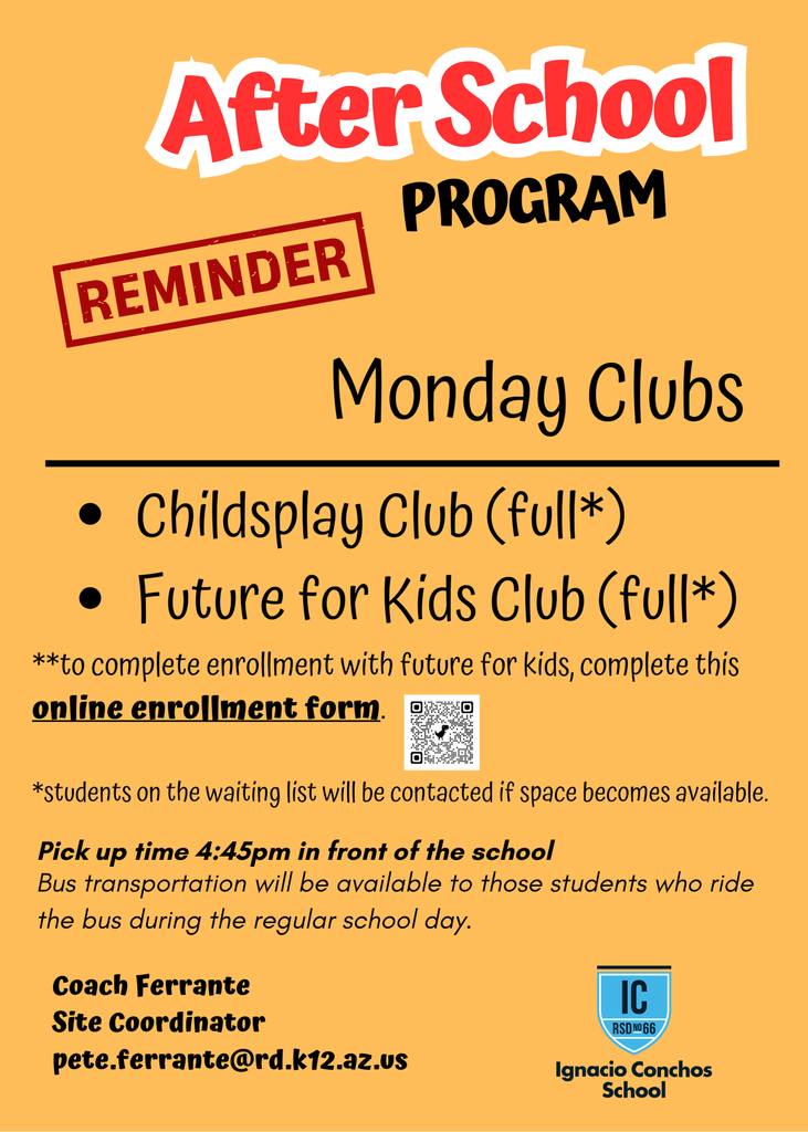 Reminder: Monday after school clubs