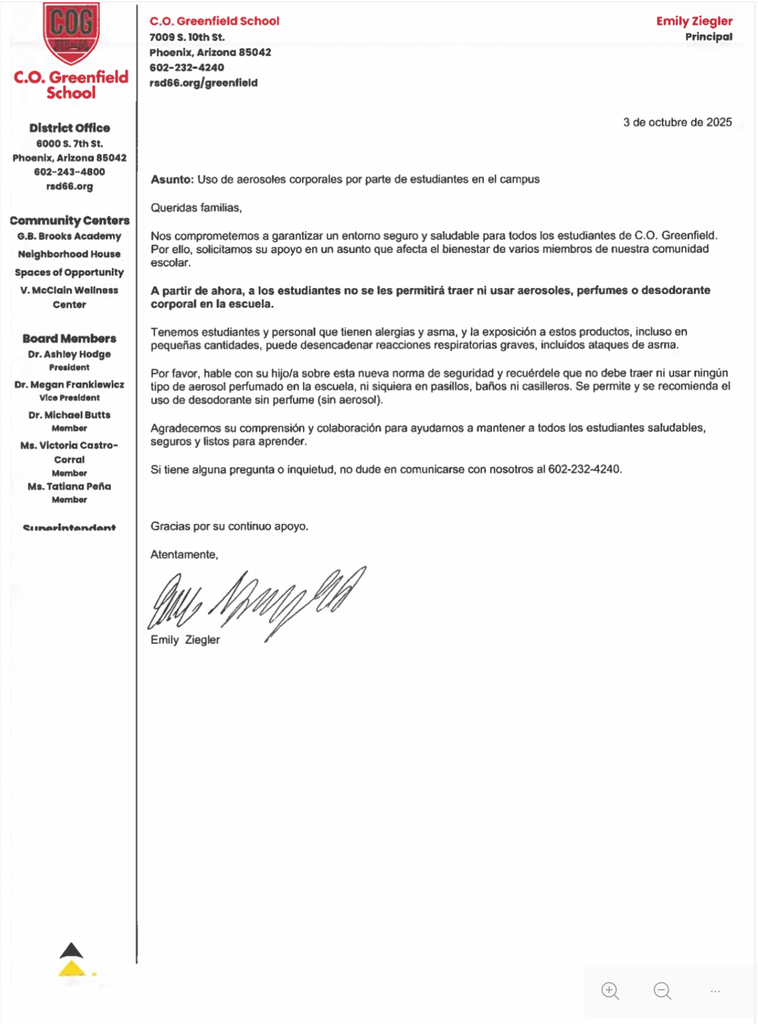 No Aerosolized spray at school.