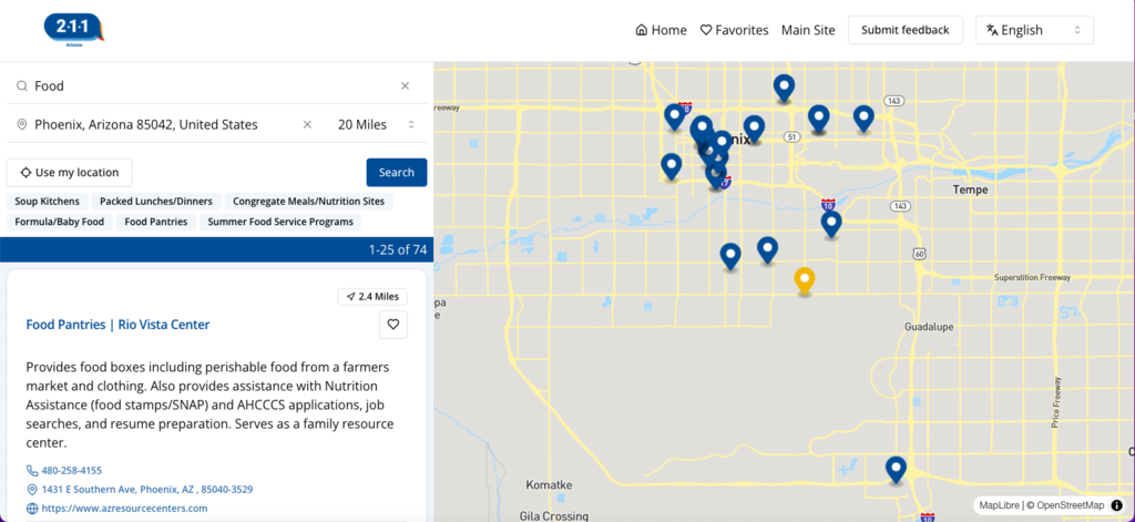 on internet enter 211, search food, enter your zip code