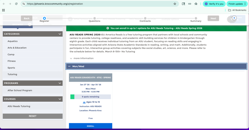 Free Tutoring at the Kroc Center