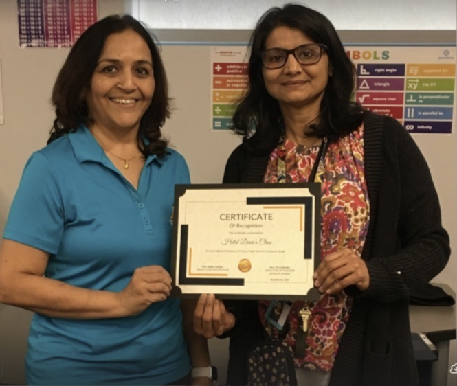 Ms. Desai's class wins 2nd for Math scores