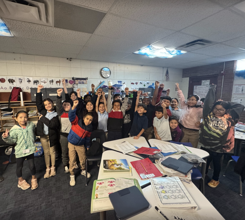 Josiah's class celebrating his win.