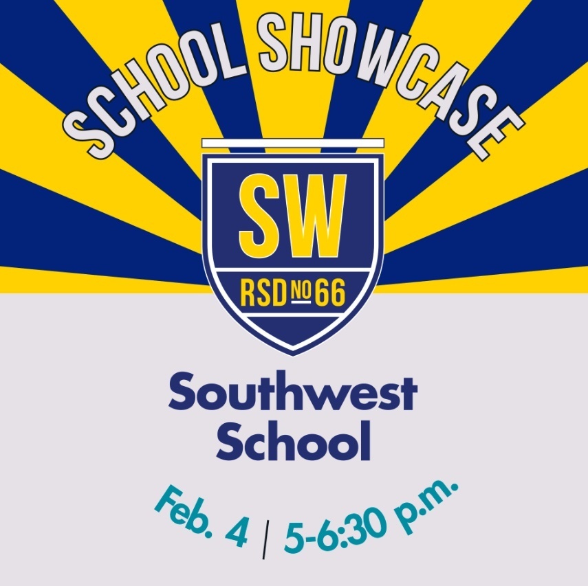 Blue and Yellow strips with grey background with School Showcase