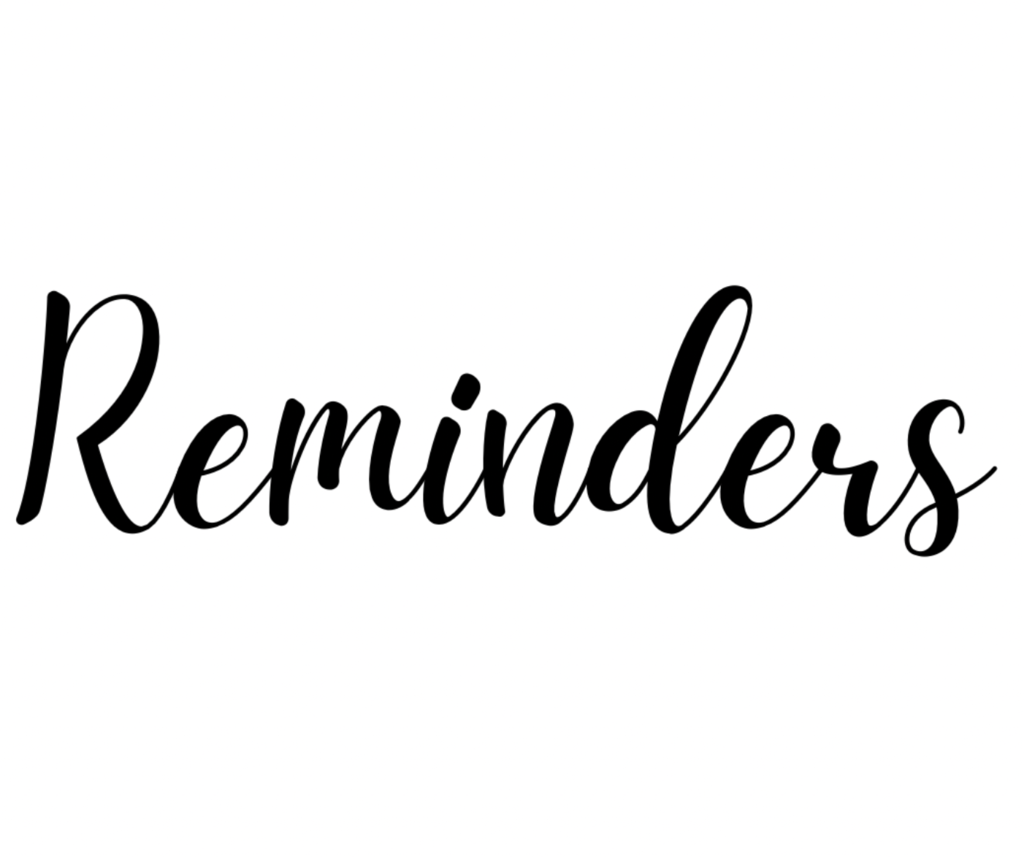Reminders, black text on white background