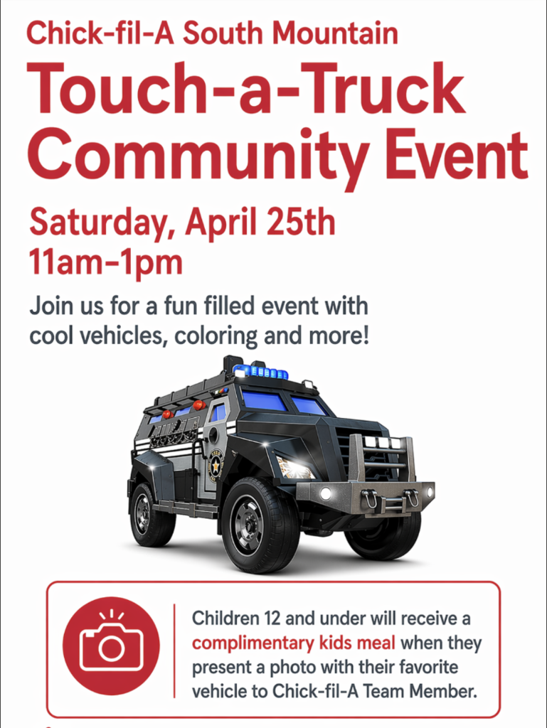 Chick-fil-a Community Touch-a-Truck Event. April 25th 11-1pm