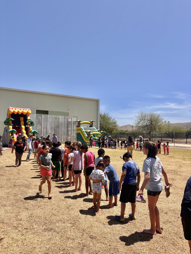 water slide, students lined uo 