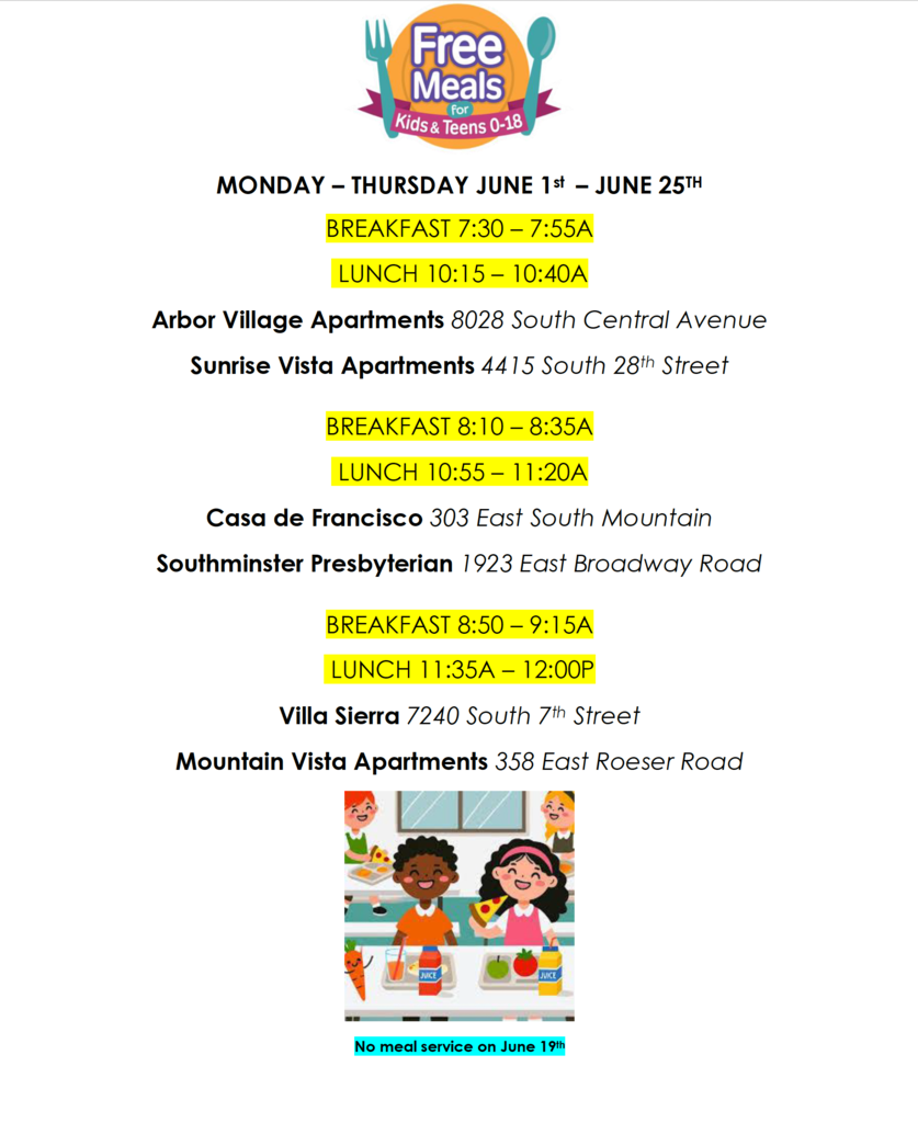 Free meals for kids 0-18 years!