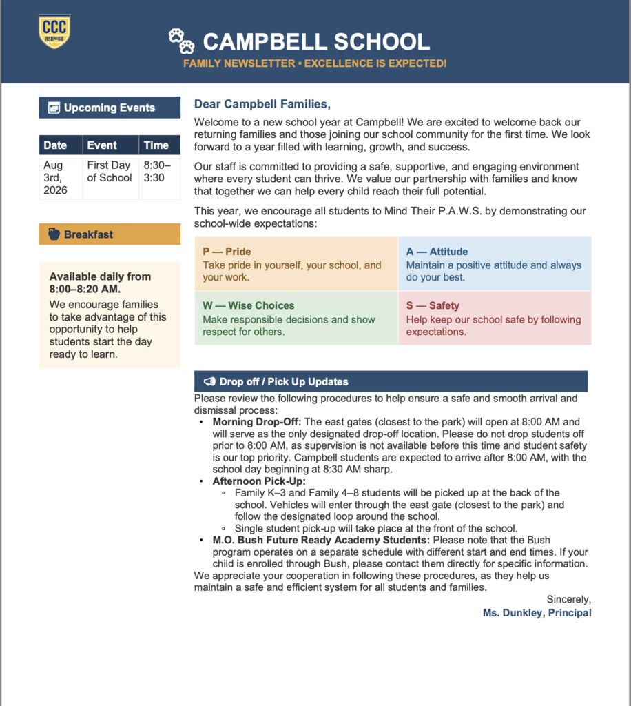 Back to school newsletter!