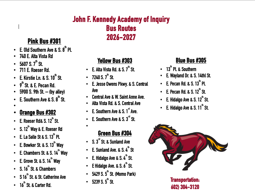 2026-2027 Kennedy Bus Routes