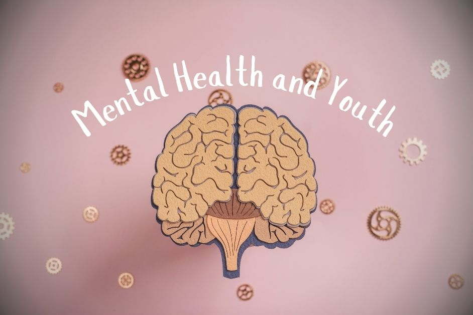 Illustration of a brain with the words “Mental Health and Youth” above it on a pink background. Thank you for helping us spread the word!