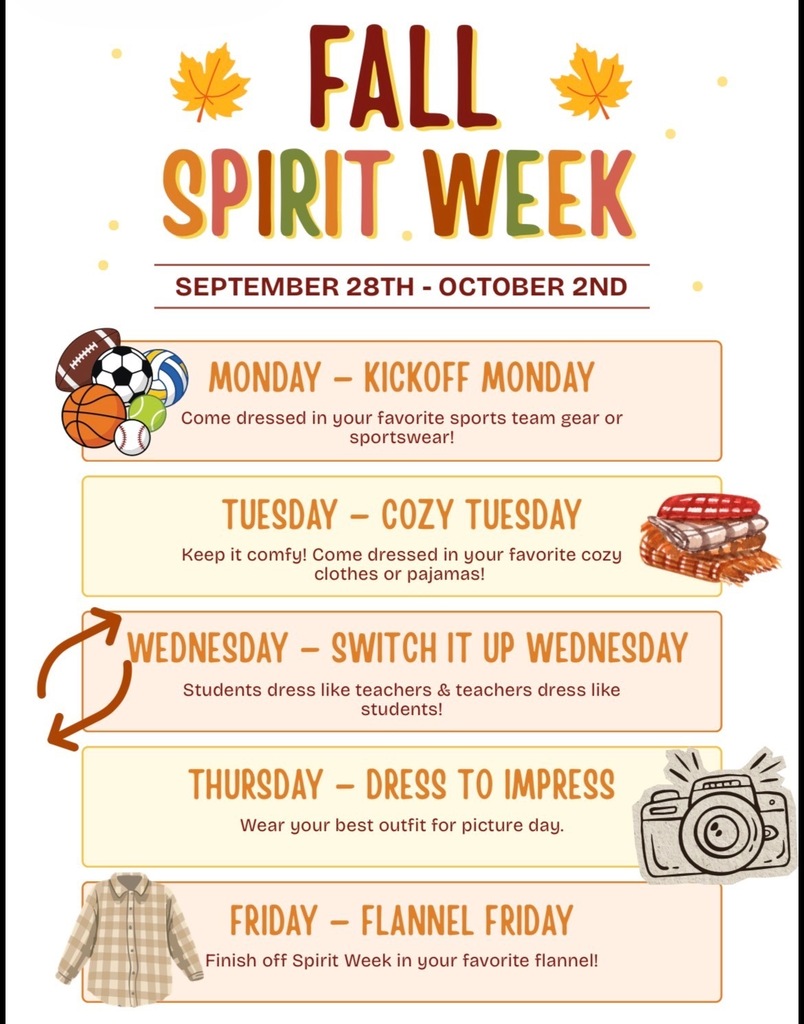 Spirit week sport balls flannel and camera for picture day