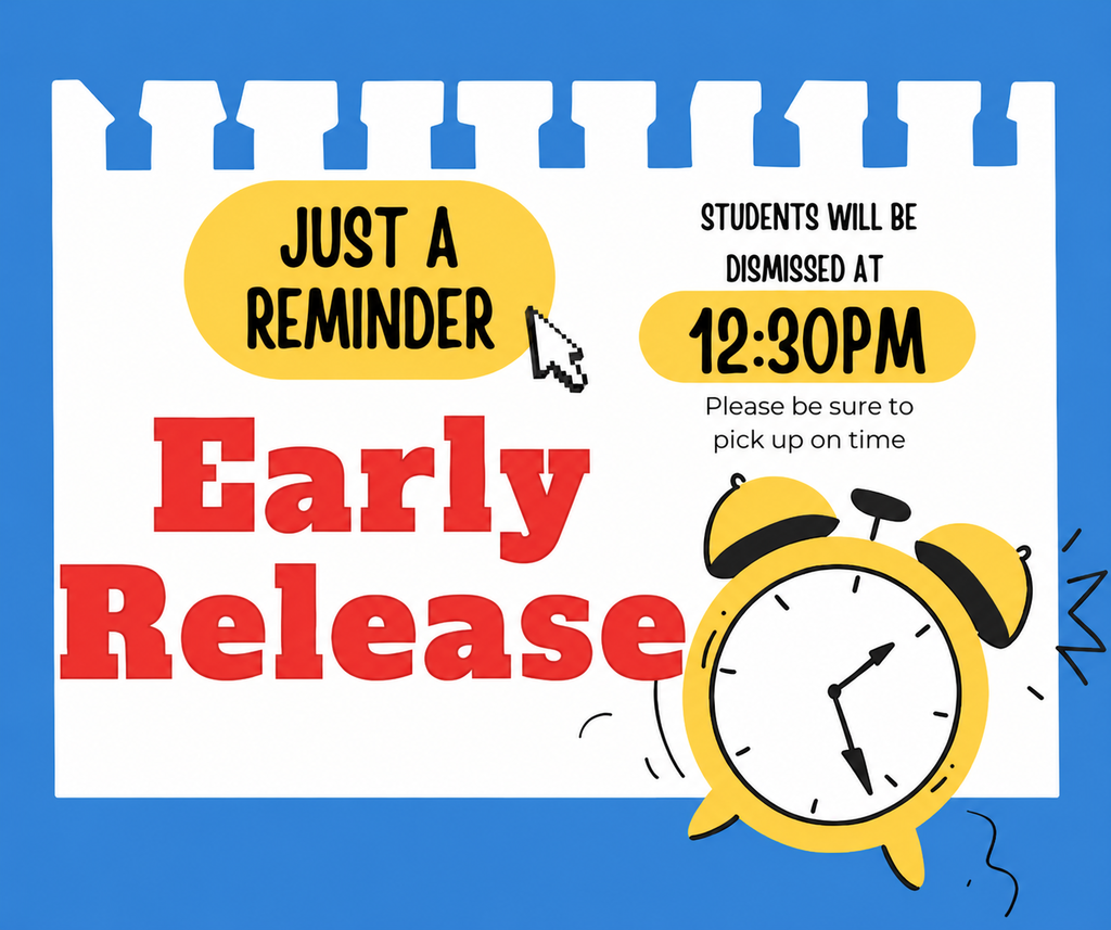 Blue and yellow flyer with an alarm clock