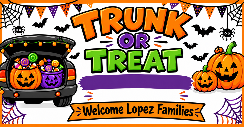 Welcoming all families of Lopez for our Trunk or Treat taking place on Friday ,October 23 from 4-6 pm. 