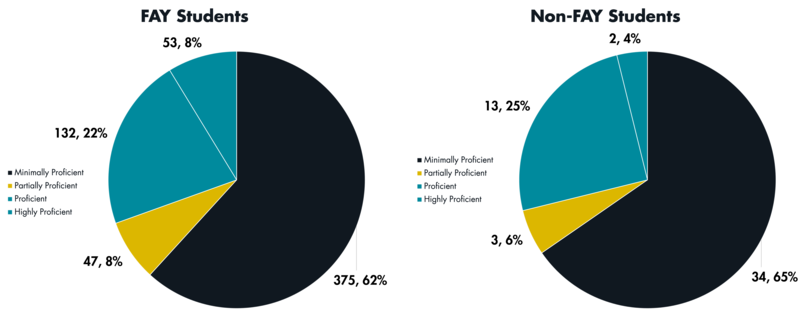 Pie charts comparing FAY and non-FAY student proficiency