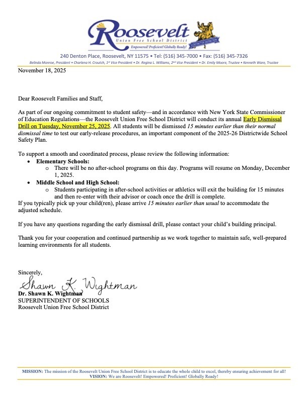 EARLY DISMISSAL NOTICS