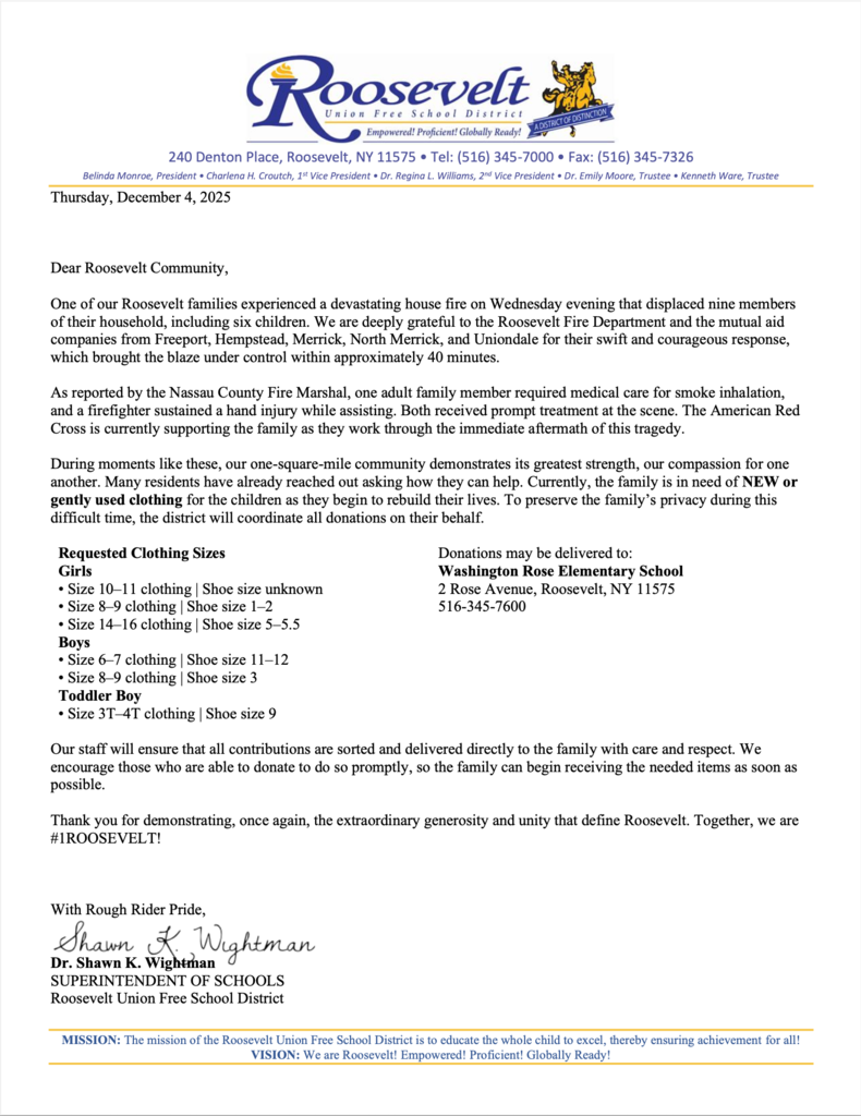 Letter to families from Superintendent (English)