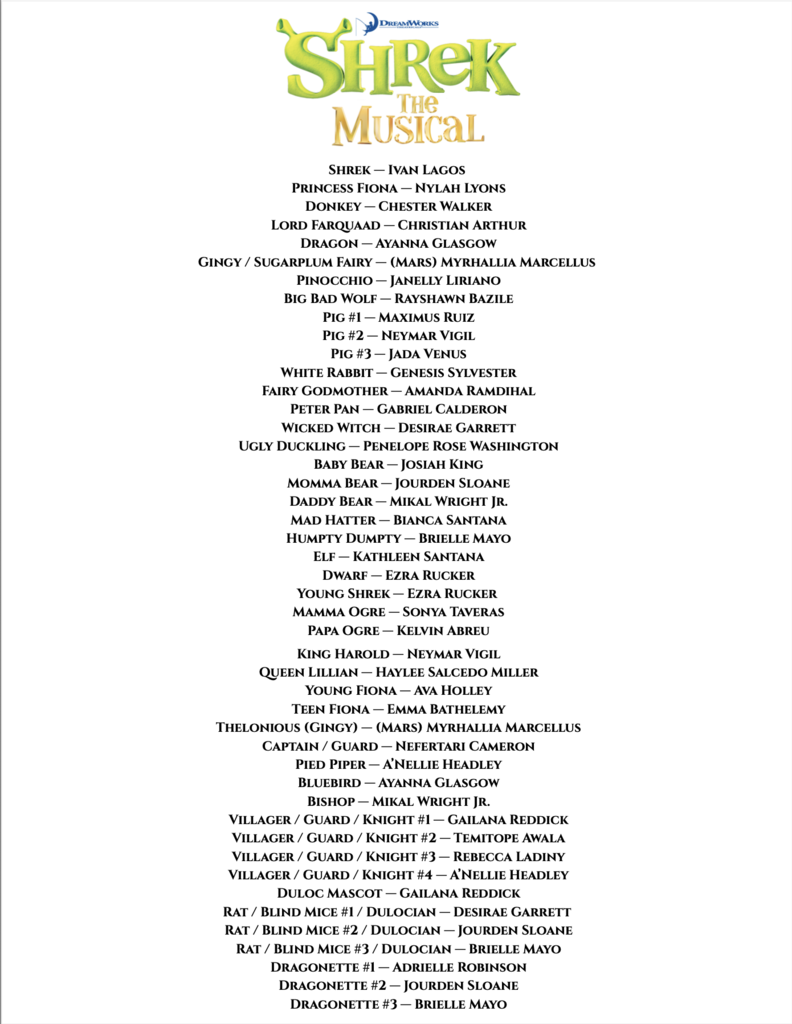 Shrek the musical cast list announcement