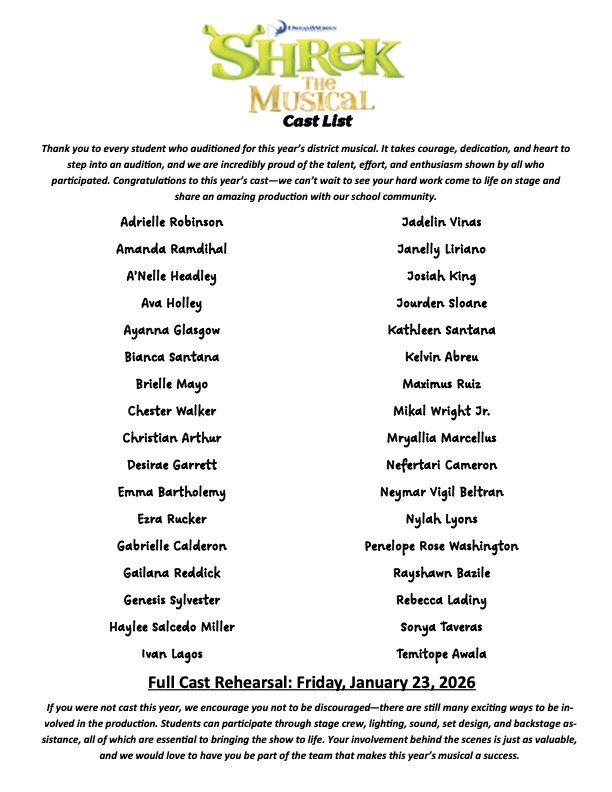 Shrek the musical cast list announcement