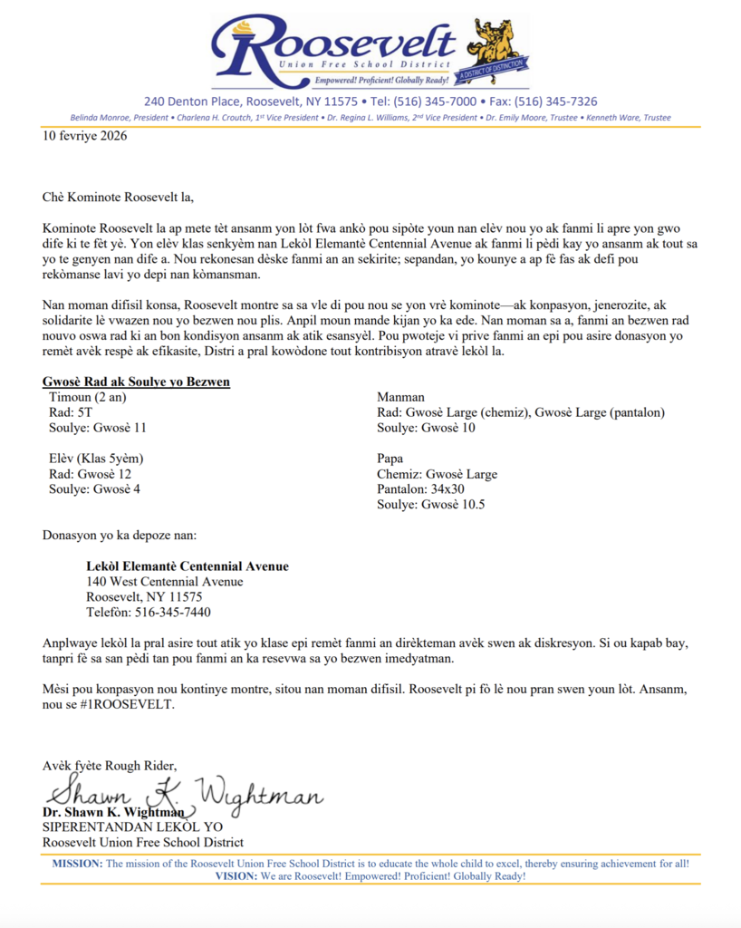 Support to a Centennial Family Letter Spanish 