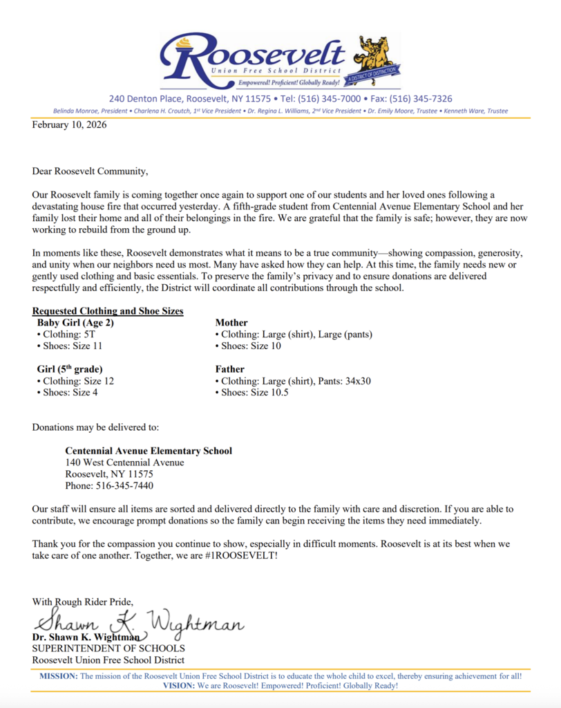 Support to a Centennial Family Letter English 